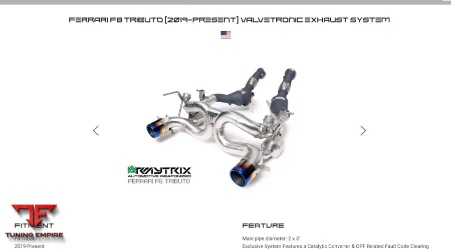 ARMYTRIX FERRARI 488 GTB / SPIDER (2015-2020) VALVETRONIC EXHAUST SYSTEM