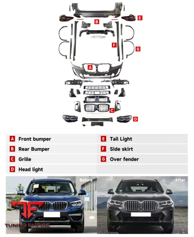 BMW X3 G01/G08 OLD TO NEW 2023 X3 LCI MT SPORT BODY KIT 2018-2022Y