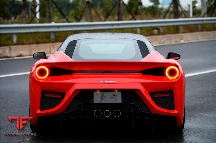 FERRARI 458 COUPE BKSS STYLE PARTIAL CARBON FIBER REAR BUMPER AND CARBON FIBER TRUNK WITH TAIL LIGHT COVER BSD