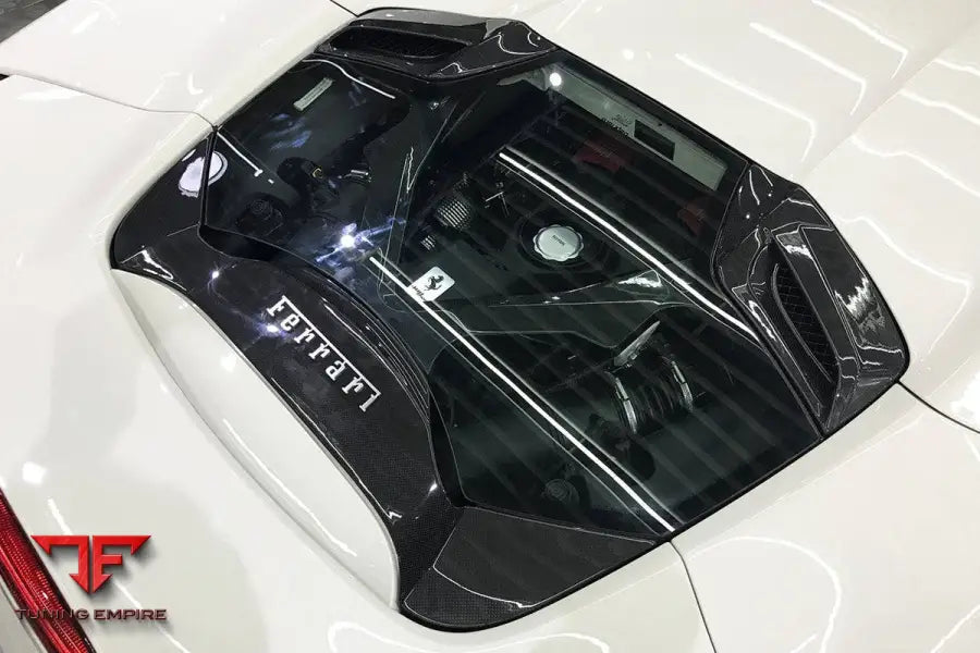 FERRARI 488 SPYDER 1X1 WEAVE DRY CARBON FIBER ENGINE HOOD WITH GLASS BSD