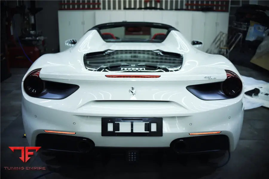 FERRARI 488 SPYDER 1X1 WEAVE DRY CARBON FIBER ENGINE HOOD WITH GLASS BSD