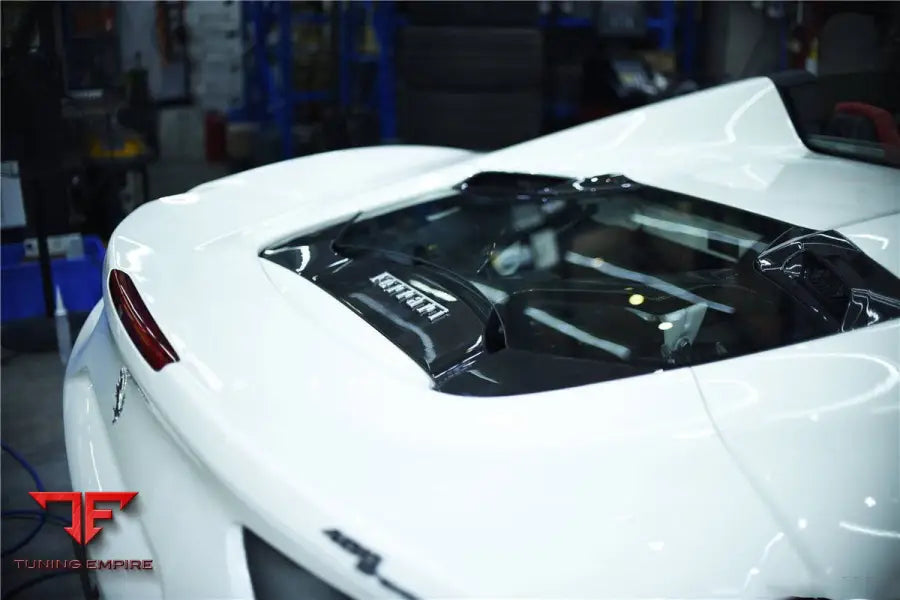 FERRARI 488 SPYDER 1X1 WEAVE DRY CARBON FIBER ENGINE HOOD WITH GLASS BSD