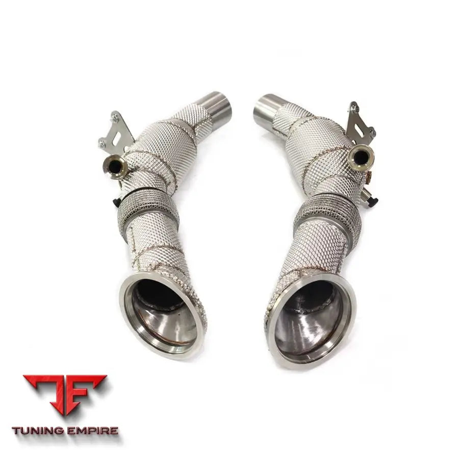 FERRARI SF90 STAINLESS STEEL RAZOR EXHAUST DOWNPIPE WITH HEAT SHIELD