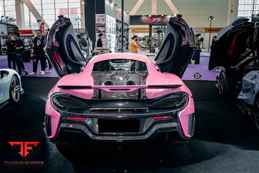 MCLAREN 540C & 570S & 570GT 600LT-STYLE PARTIAL CARBON FIBER REAR BUMPER WITH DIFFUSER AND TRUNK SPOILER AND ENGINE