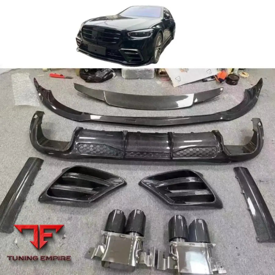 MERCEDES-BENZ W223 CARBON FIBER BODY KIT FRONT BUMPER LIP SIDE SKIRTS