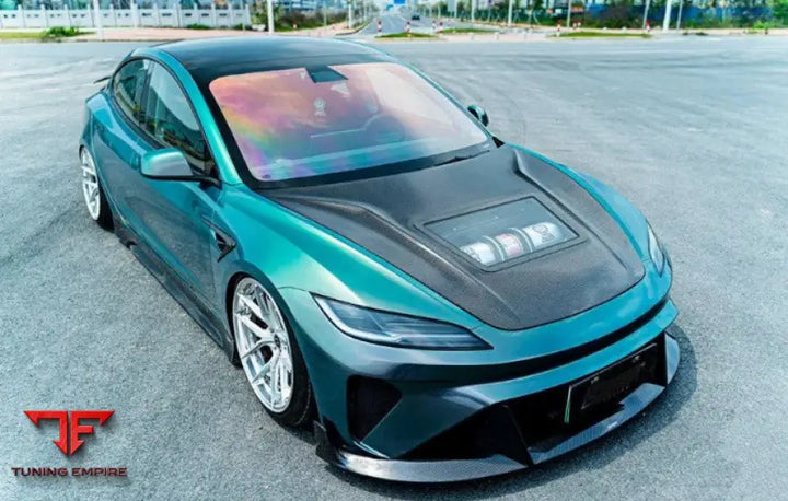 TESLA MODEL 3 HIGHLAND/PERFORMANCE CARBON FIBER TEMPERED GLASS HOOD